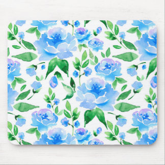 Pattern with blue watercolor flowers mouse pad