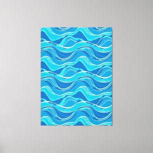 Pattern with blue waves with white tribal pattern  canvas print