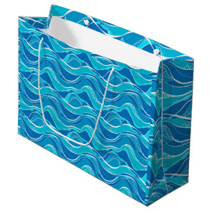 Pattern with blue waves with white tribal pattern  large gift bag