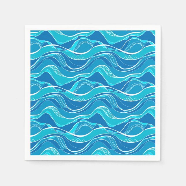 Pattern with blue waves with white tribal pattern  napkin (Front)