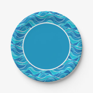 Pattern with blue waves with white tribal pattern  paper plate