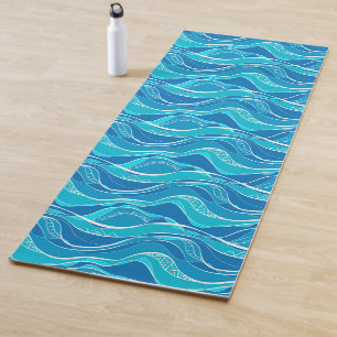 Pattern with blue waves with white tribal pattern yoga mat