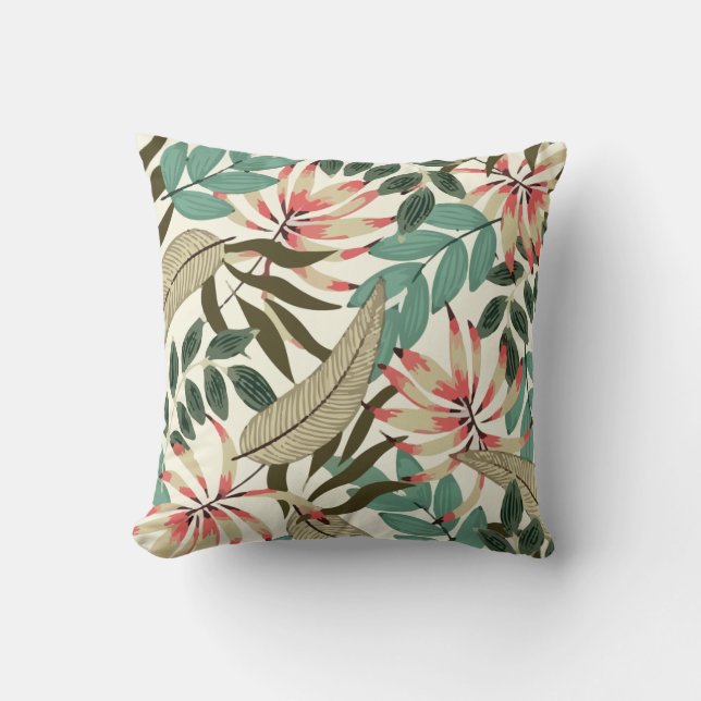 Pattern With Bright Green Plants Leaves Throw Pillow (Front)