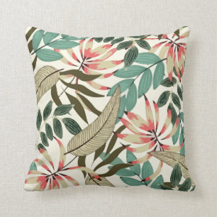 Pattern With Bright Green Plants Leaves Throw Pillow