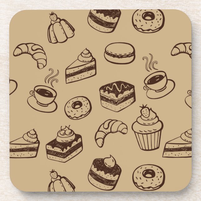 Pattern With Cakes, Desserts And Bakery Coaster (Front)
