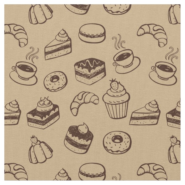 Pattern With Cakes, Desserts And Bakery Fabric (Close Up)
