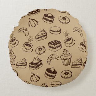 Pattern With Cakes, Desserts And Bakery Round Pillow