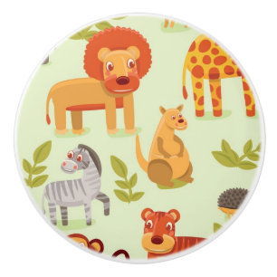Pattern With Cartoon Animals Ceramic Knob