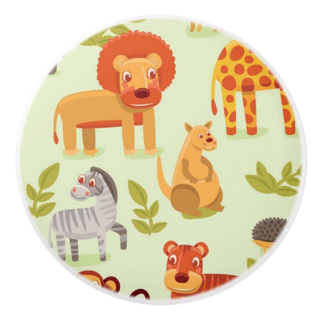 Pattern With Cartoon Animals Ceramic Knob (Front)