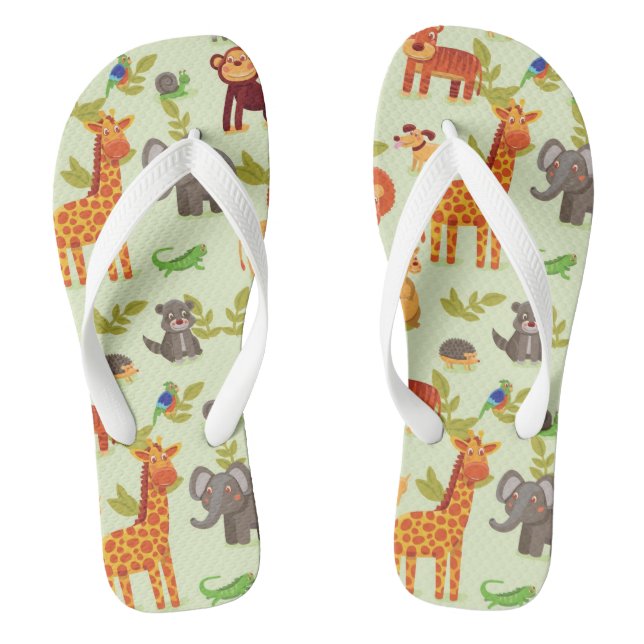 Pattern With Cartoon Animals Flip Flops (Footbed)