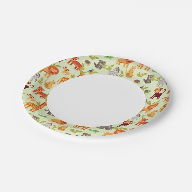 Pattern With Cartoon Animals Paper Plate (Angled)