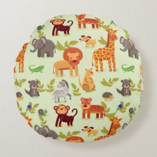 Pattern With Cartoon Animals Round Pillow