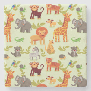 Pattern With Cartoon Animals Stone Coaster