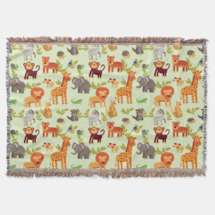 Pattern With Cartoon Animals Throw Blanket