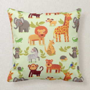 Pattern With Cartoon Animals Throw Pillow