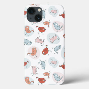 pattern with cartoon birds iPhone 13 case