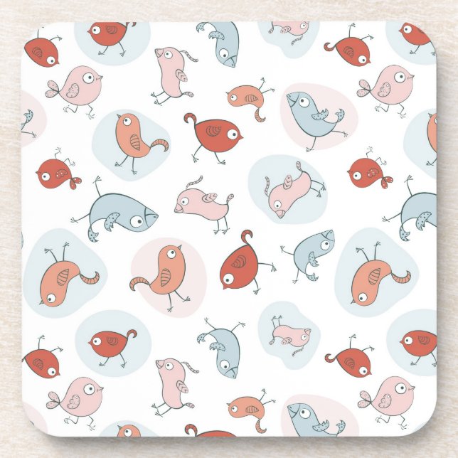 pattern with cartoon birds coaster (Front)