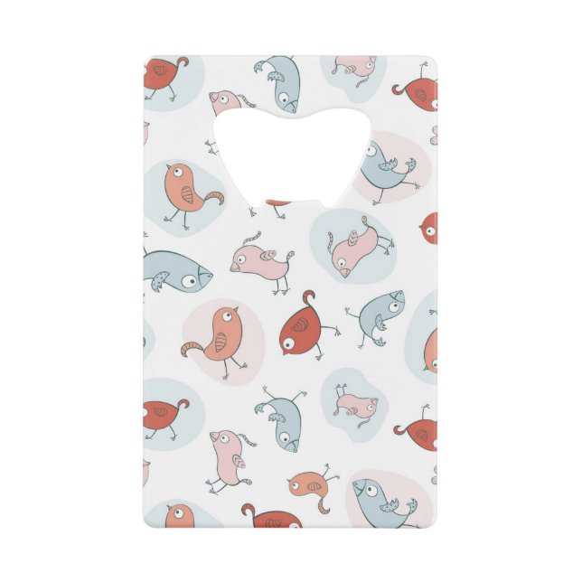 pattern with cartoon birds credit card bottle opener (Front)