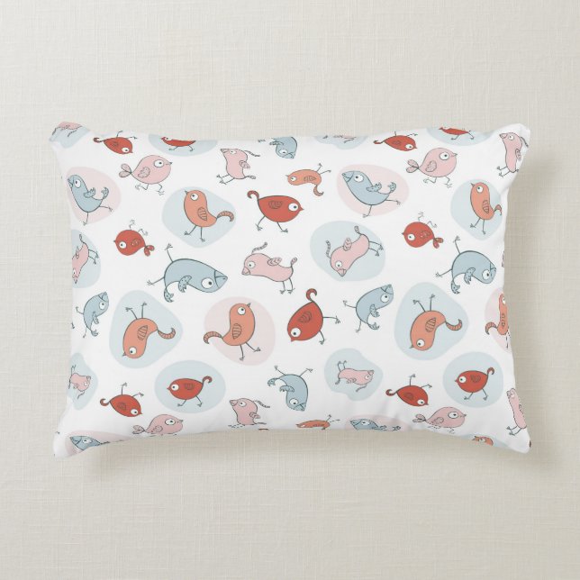 pattern with cartoon birds decorative pillow (Front)
