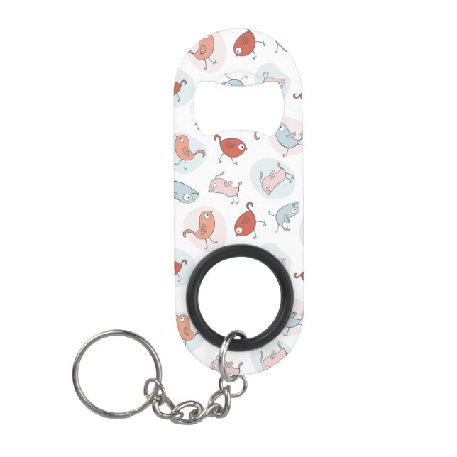 pattern with cartoon birds mini bottle opener (Front)