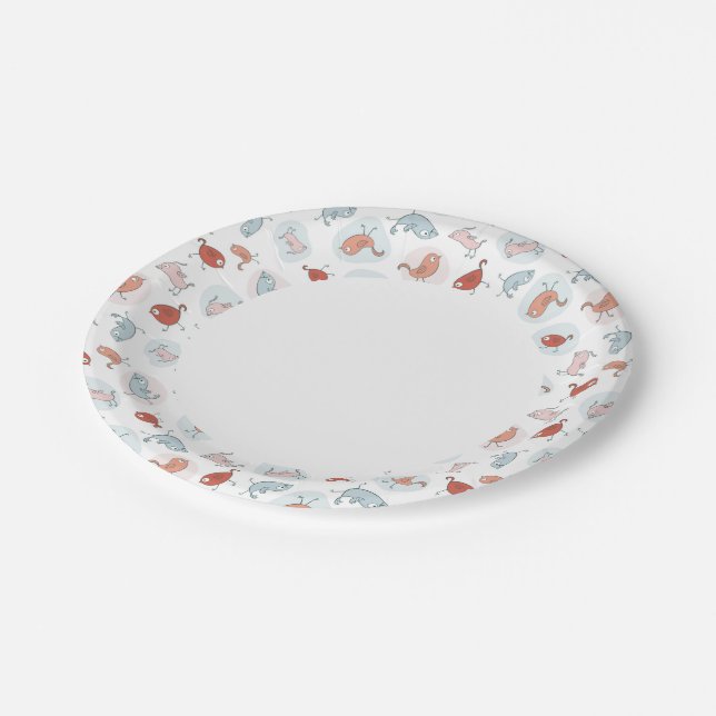 pattern with cartoon birds paper plate (Angled)