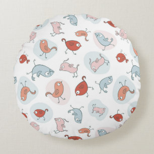 pattern with cartoon birds round pillow