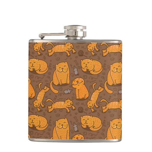 Pattern With Cats Hip Flask (Front)