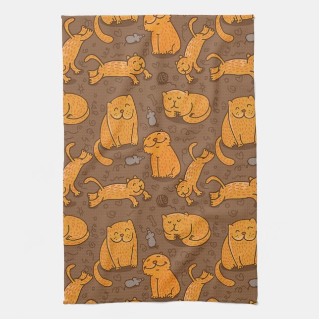 Pattern With Cats Kitchen Towel (Vertical)