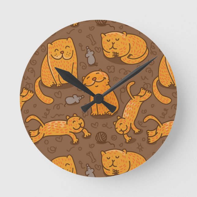 Pattern With Cats Round Clock (Front)