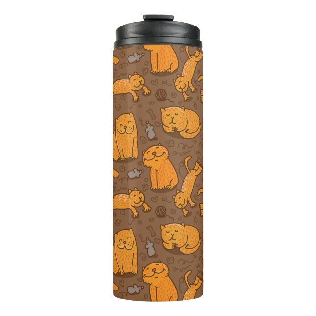 Pattern With Cats Thermal Tumbler (Front)
