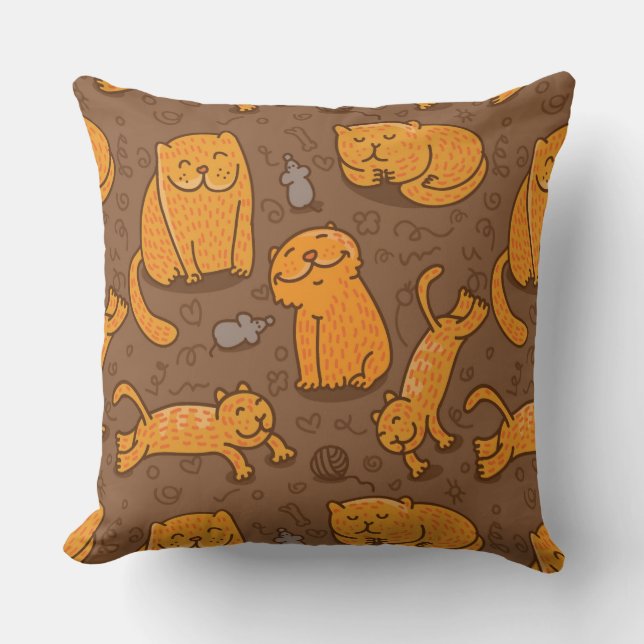 Pattern With Cats Throw Pillow (Front)