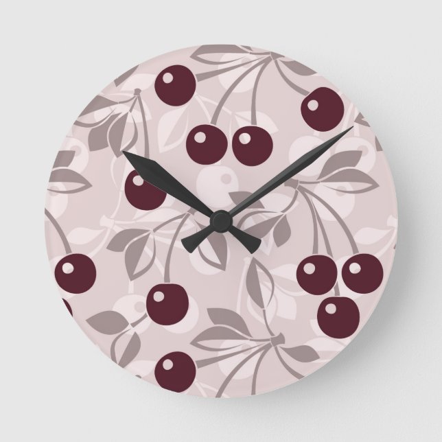 Pattern with Cherries 2 Round Clock (Front)