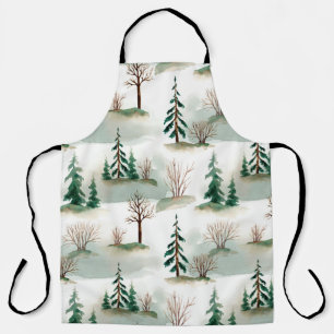 Pattern with Christmas trees, trees and bushes. Bl Apron