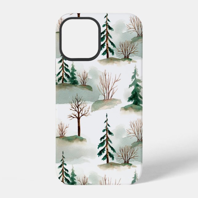 Pattern with Christmas trees, trees and bushes. Bl iPhone Case (Back)