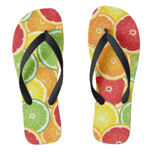 Pattern with citrus fruits flip flops