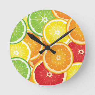 Pattern with citrus fruits round clock