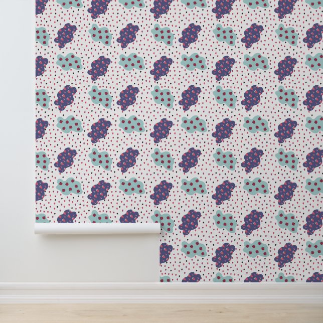 pattern with clouds, ladybugs and berries wallpaper (Application)