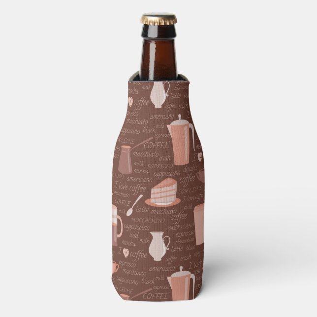 Pattern with coffee related elements bottle cooler (Bottle Front)