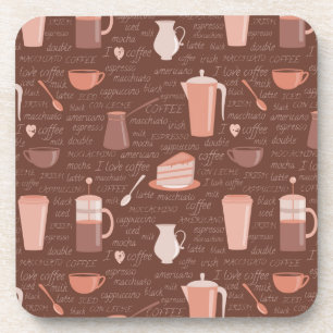 Pattern with coffee related elements coaster