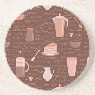 Pattern with coffee related elements coaster