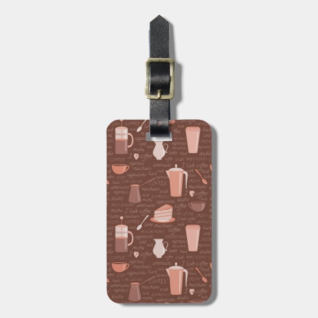 Pattern with coffee related elements luggage tag (Front Vertical)