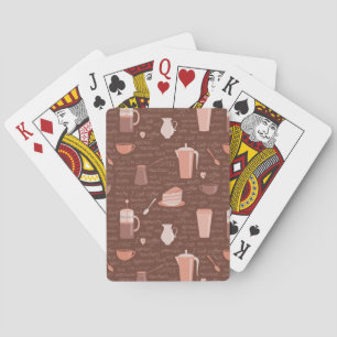 Pattern with coffee related elements playing cards