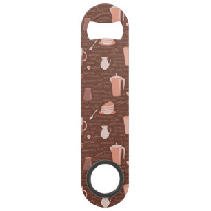Pattern with coffee related elements speed bottle opener