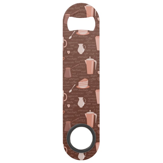 Pattern with coffee related elements speed bottle opener (Front)