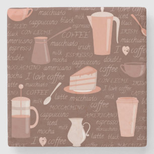 Pattern with coffee related elements stone coaster