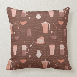 Pattern with coffee related elements throw pillow