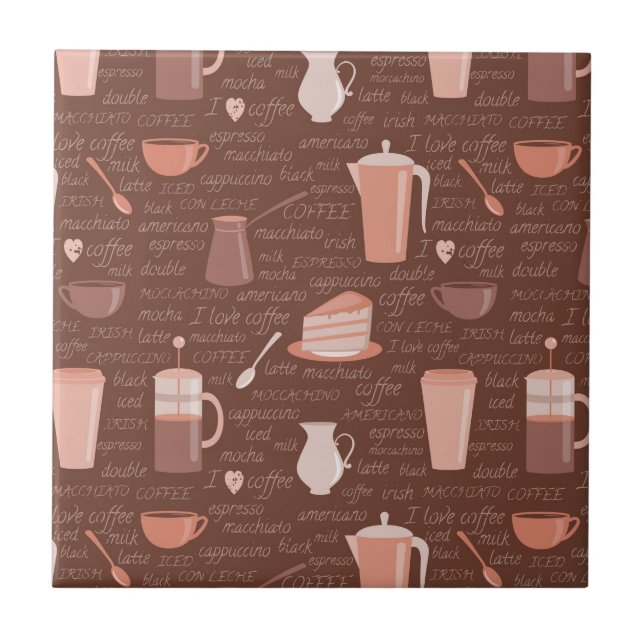 Pattern with coffee related elements tile (Front)