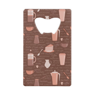 Pattern with coffee related elements wallet bottle opener