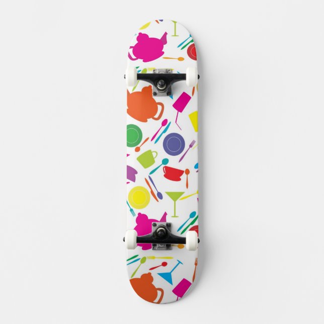 Pattern With Coloured Kitchen Stuff Skateboard (Front)