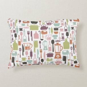 Pattern with colourful cooking icons accent pillow